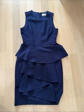 Eliza J Navy Sleeveless Peplum Midi Dress with Ruffle Layers